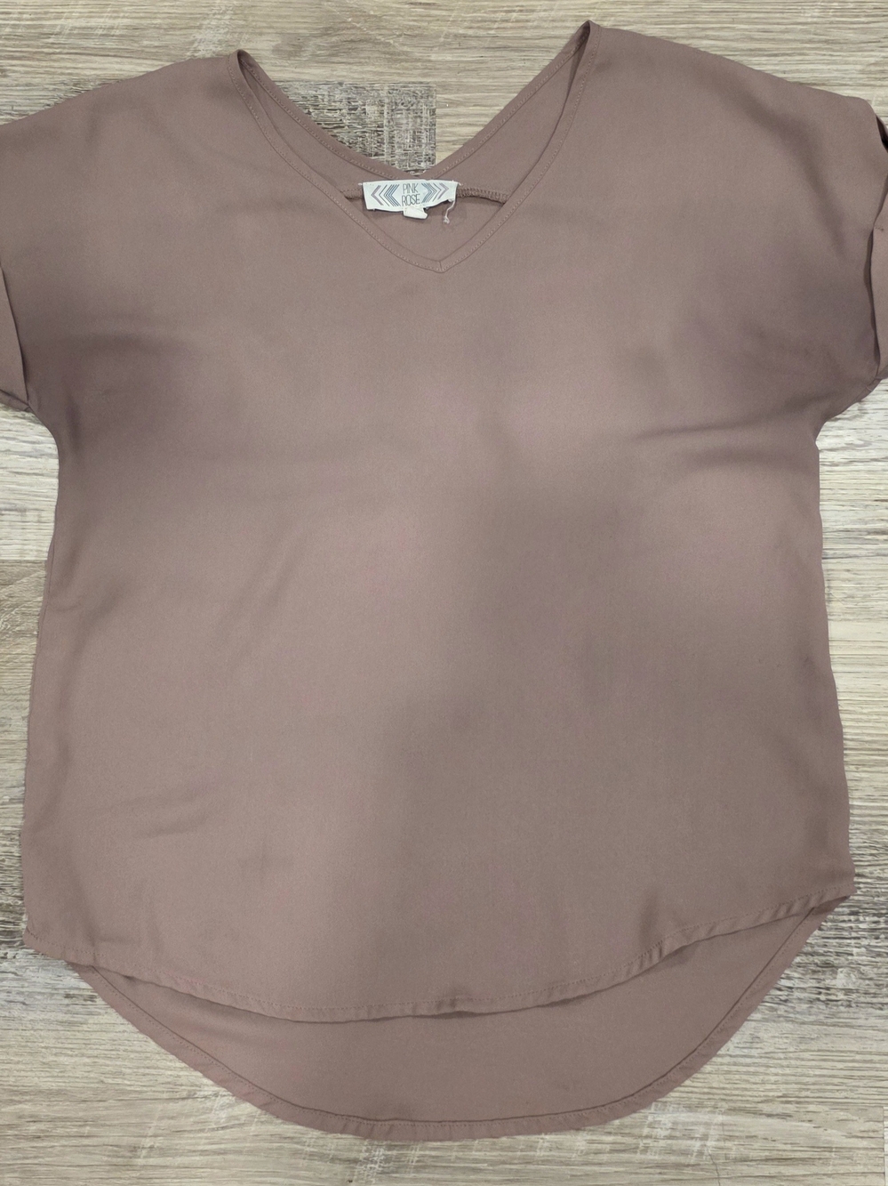 Pink Rose Mauve V-Neck Short Sleeve Blouse